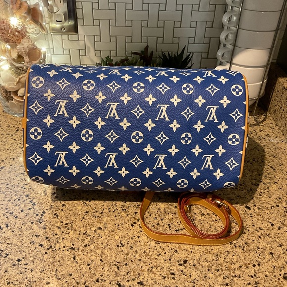 COPY - Inspired P9 Speedy Bandouliere 40 Blue Monogram Gold Hardware - Picture 11 of 15